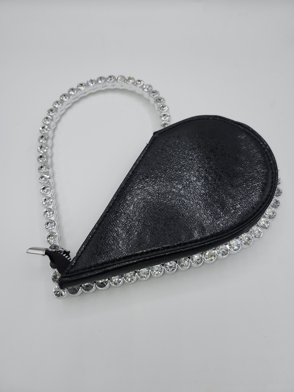 Black Heart Wristlet Clutch with Crystal Handle